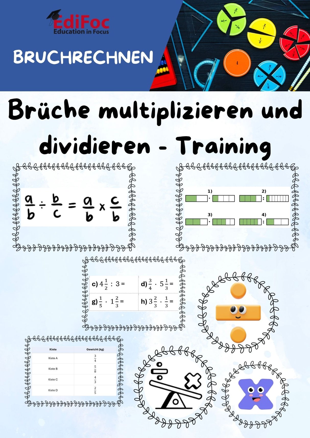 Bruchrechnung – Brüche multiplizieren und dividieren (Training): Arbeitsblätter für Klasse 6 (mit Lösungen)