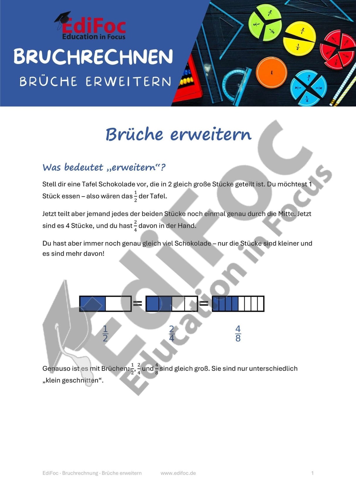 Bruchrechnung – Brüche erweitern: Arbeitsblätter für Klasse 4–6 (mit Lösungen)