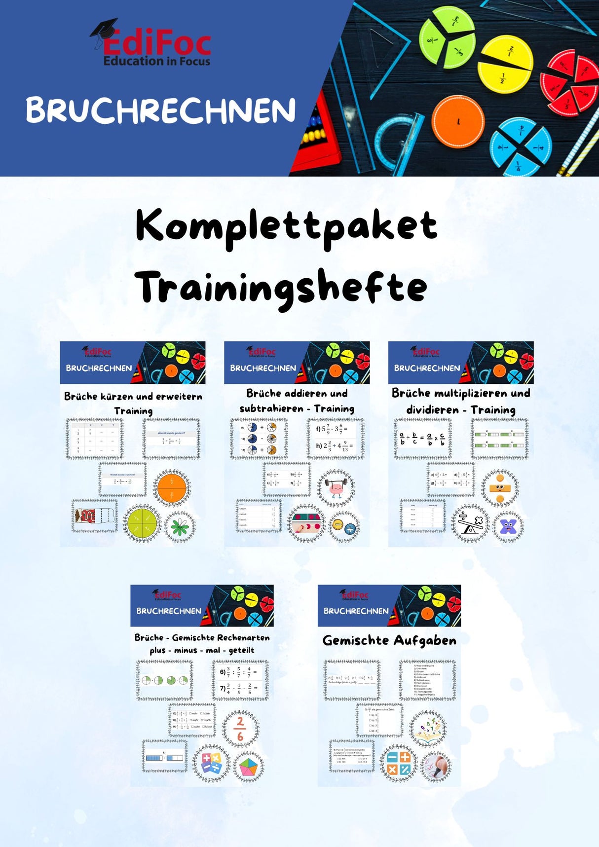 Bruchrechnung – Komplettpaket Trainingshefte: Alle 5 Zusatzaufgaben-Hefte für Klasse 4–6 (mit Lösungen)ruchrechnung – Komplettpaket Training: Alle 5 Zusatzaufgaben-Hefte für Klasse 4–6 (mit Lösungen)