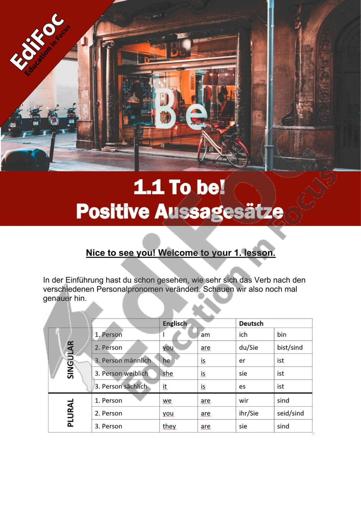 Englisch – Grammatik: Das Verb „to be“ – Lektionen, Formeln & Tabellen zu allen Zeiten bei „to be“ (mit Lösungen)