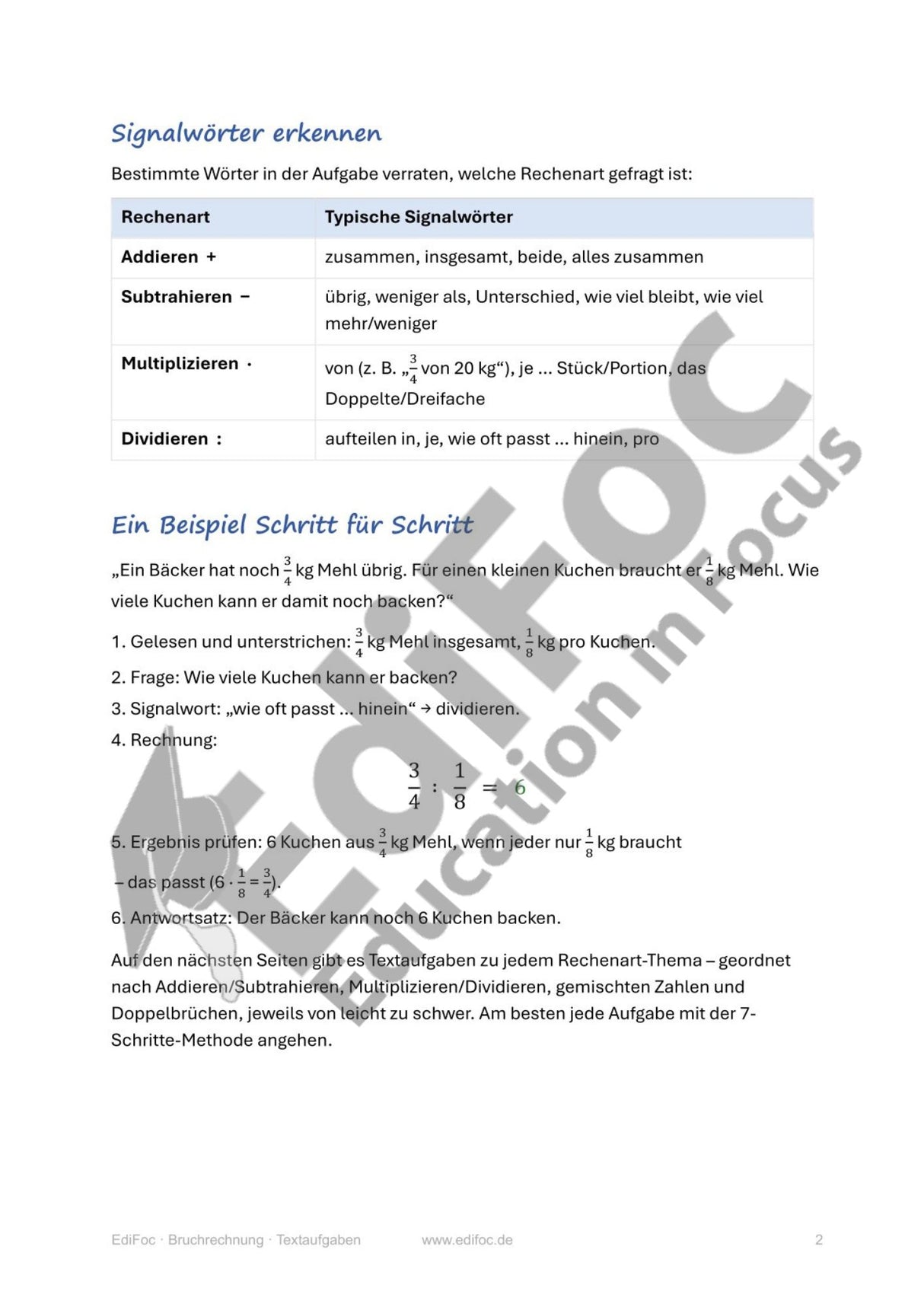 Bruchrechnung – Textaufgaben: Arbeitsblätter für Klasse 6 (mit Lösungen)