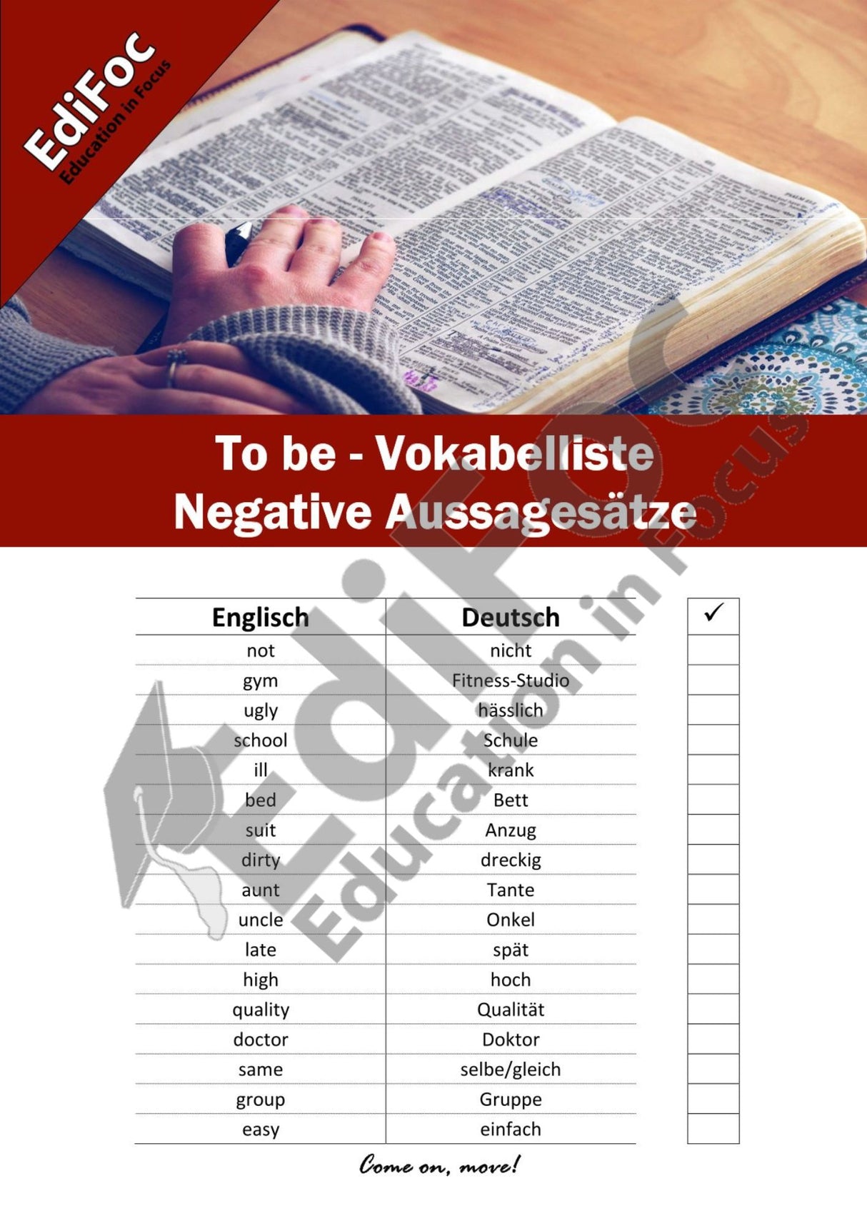 Englisch – Vokabelkarten: Das Verb „to be“