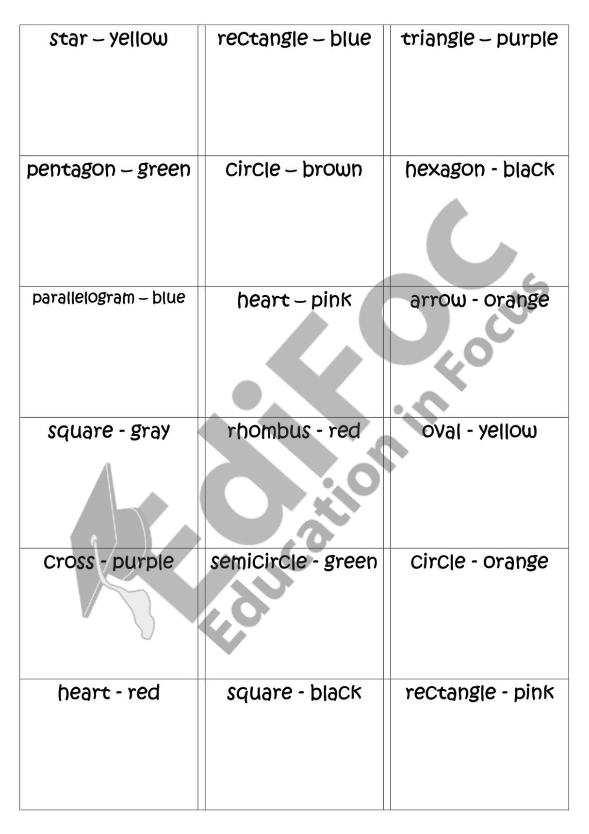 Englisch – Wortschatz: Shapes and Colours – Arbeitsblätter für Klasse 1–4 (mit Lösungen)