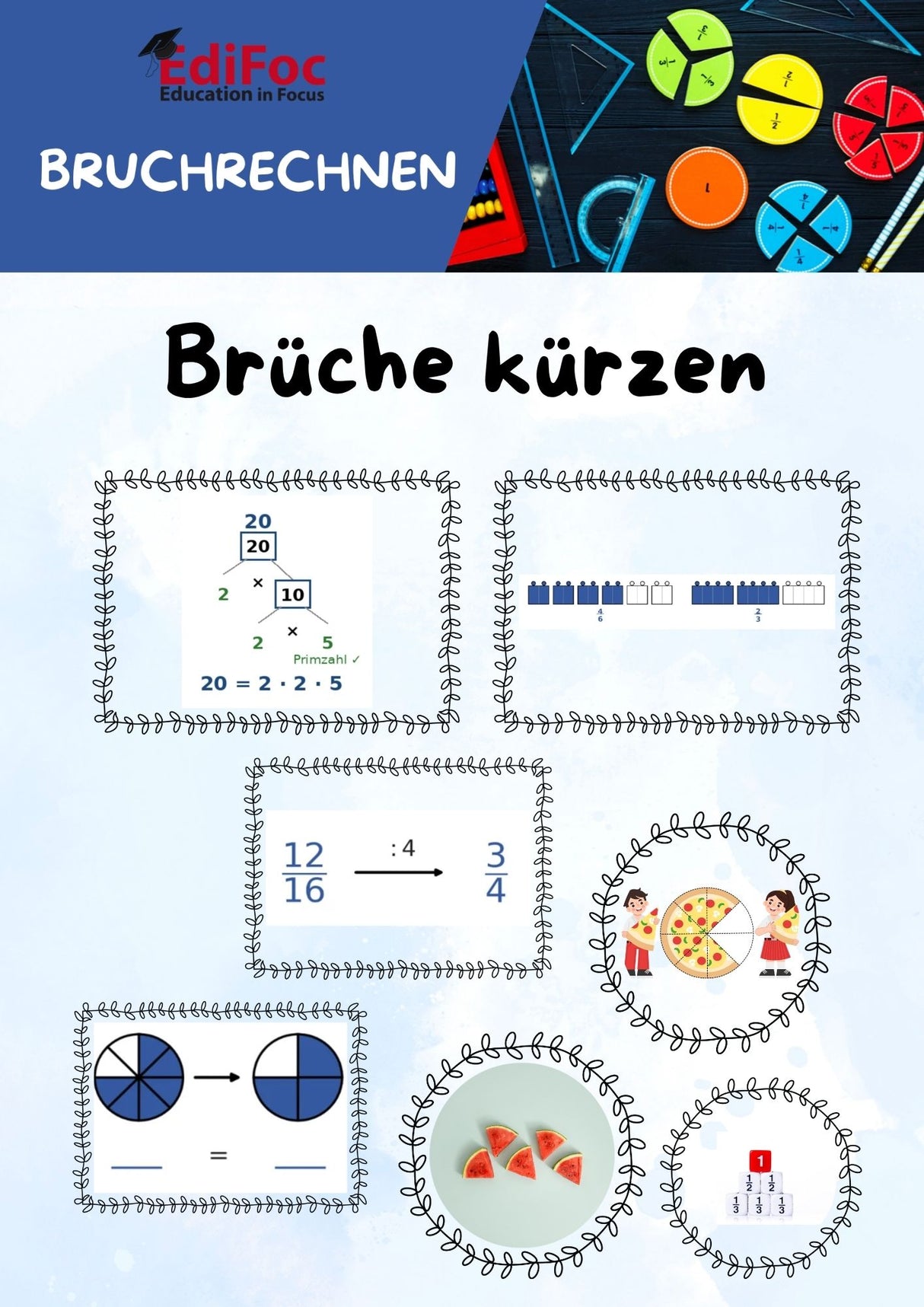 Bruchrechnung – Brüche kürzen: Arbeitsblätter für Klasse 4–6 (mit Lösungen)