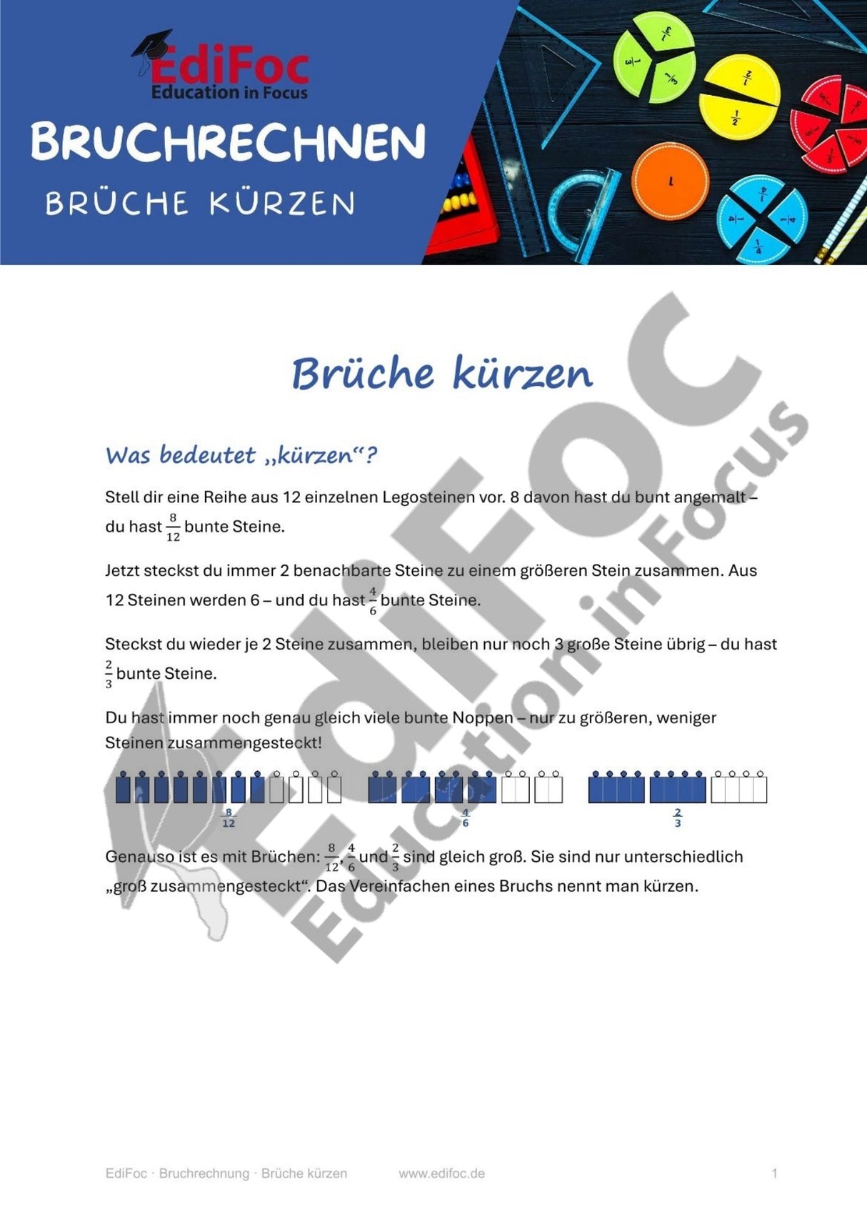 Bruchrechnung – Brüche kürzen: Arbeitsblätter für Klasse 4–6 (mit Lösungen)